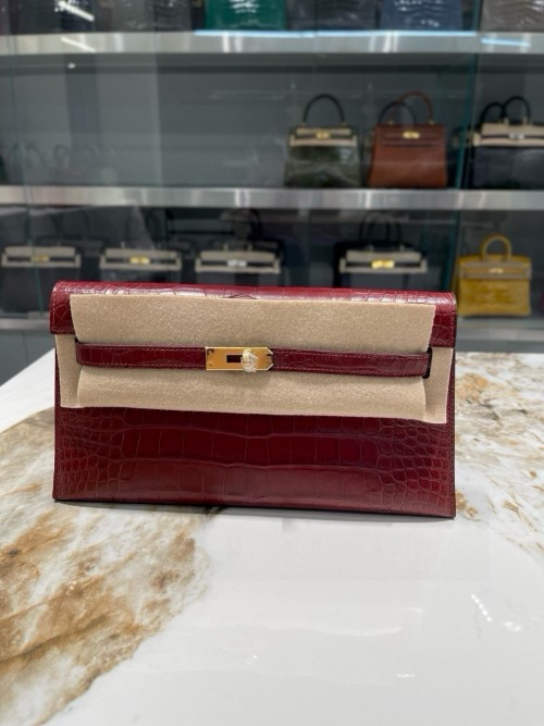 Elegant Hermes Clutch Bag in Burgundy Crocodile Leather with Gold Hardware 1 Elegant Hermes Clutch Bag in Burgundy Crocodile Leather with Gold Hardware
