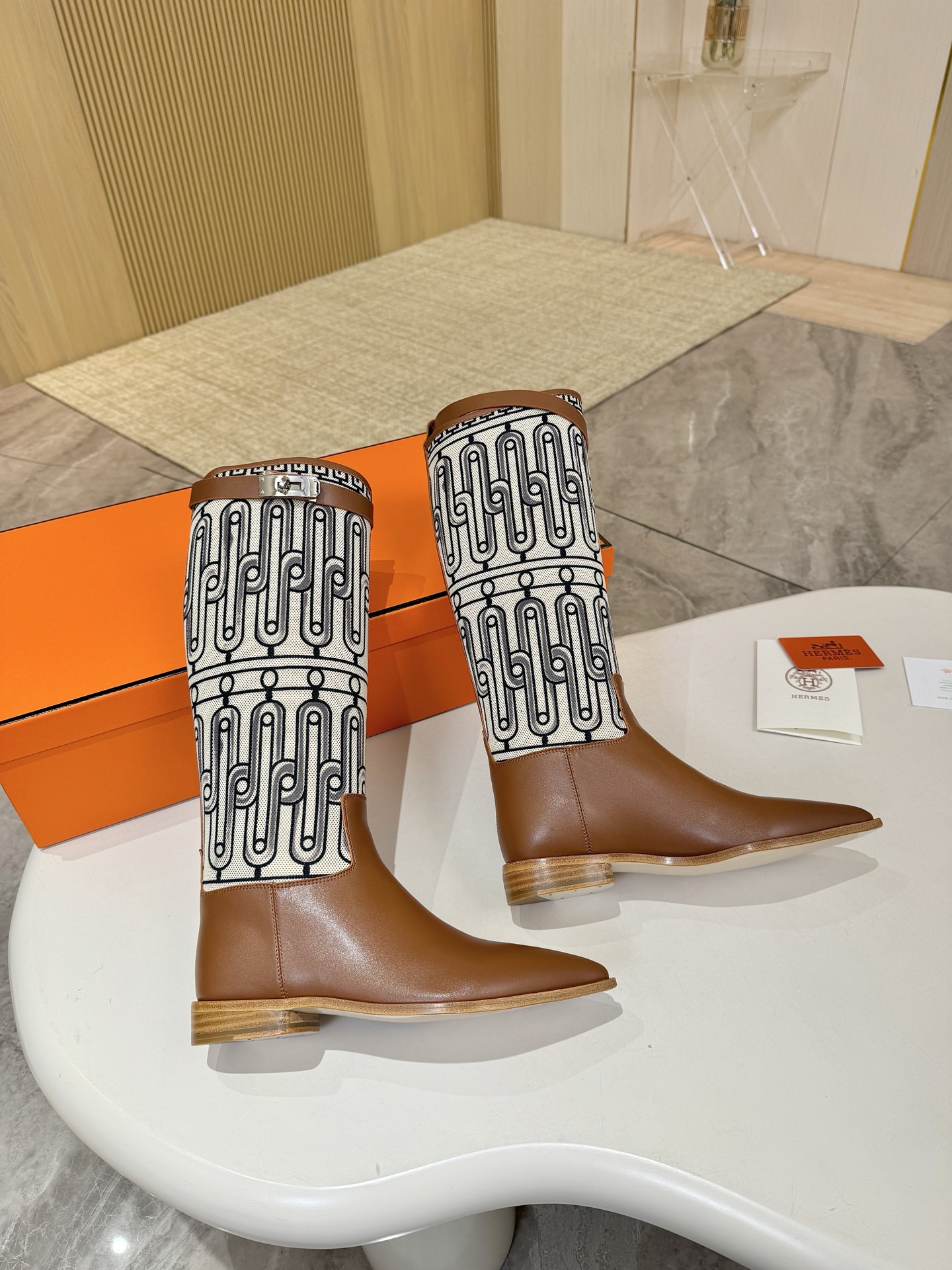 HERMES Brown Printed Boots