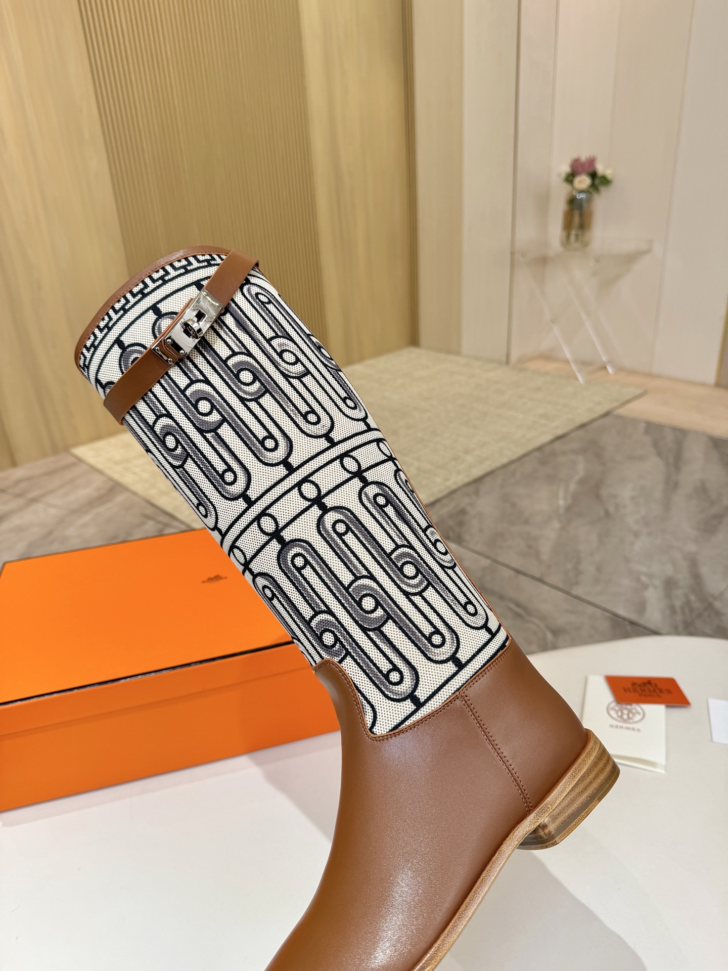 HERMES Brown Printed Boots