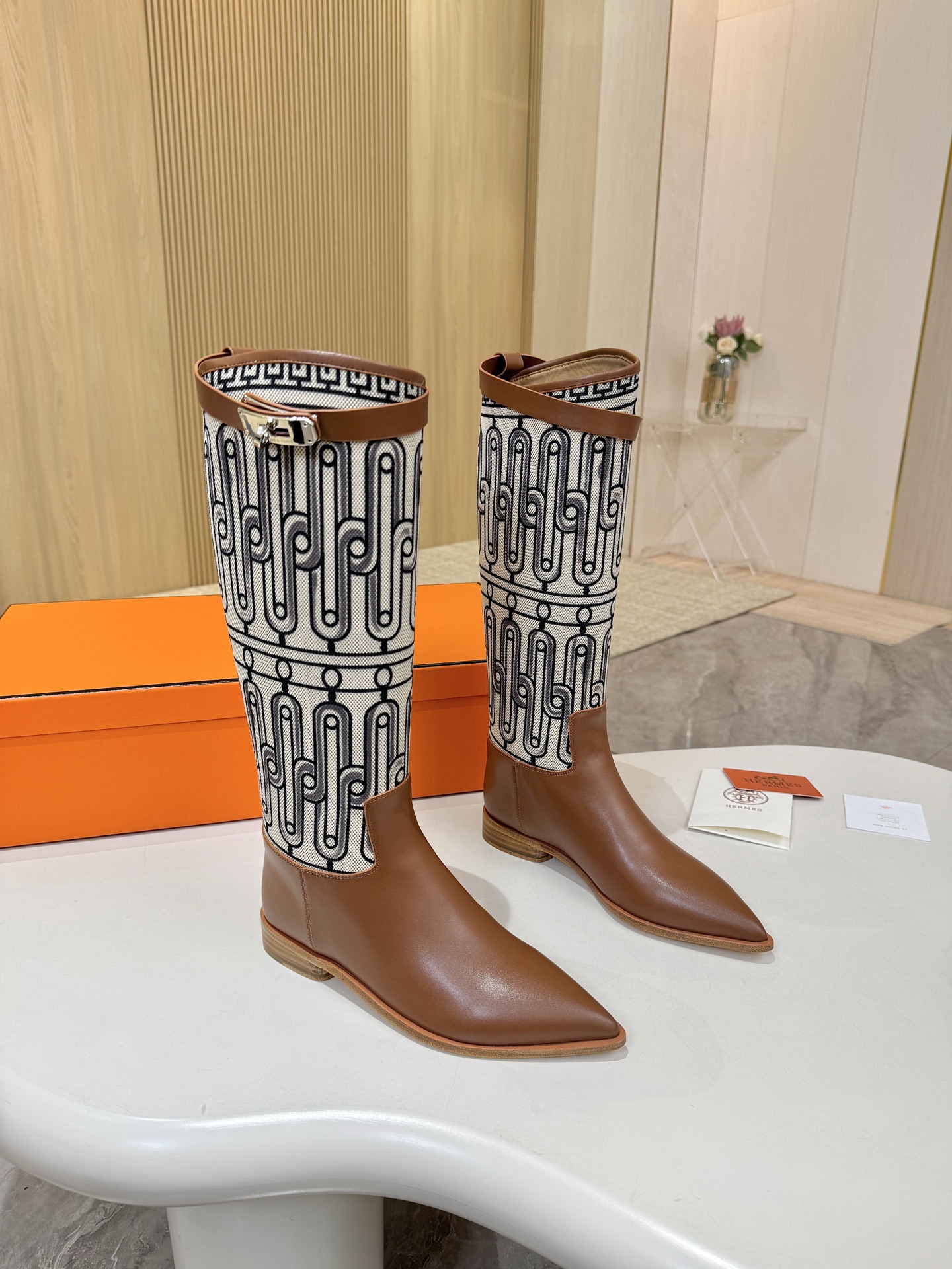 HERMES Brown Printed Boots