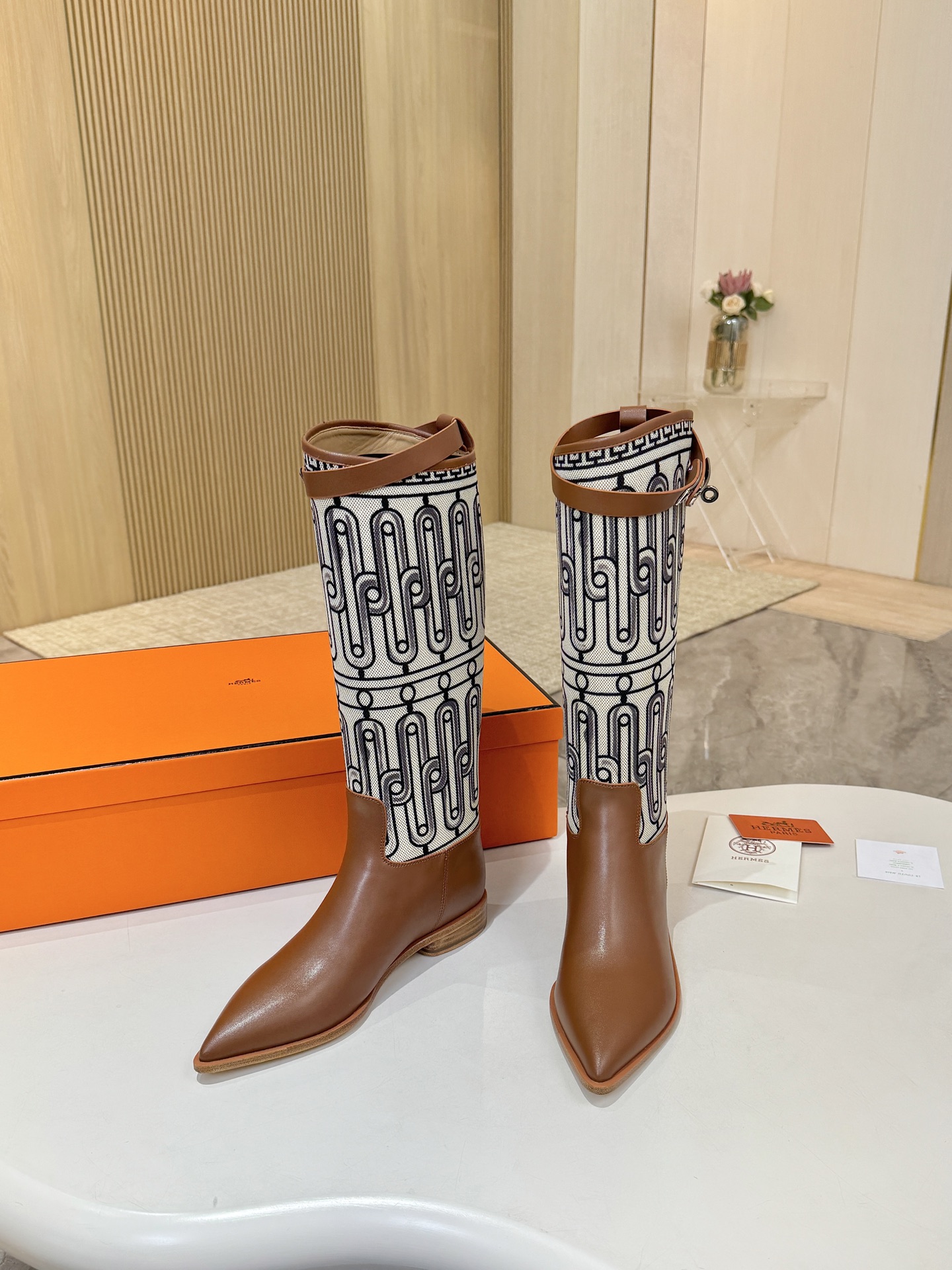 HERMES Brown Printed Boots