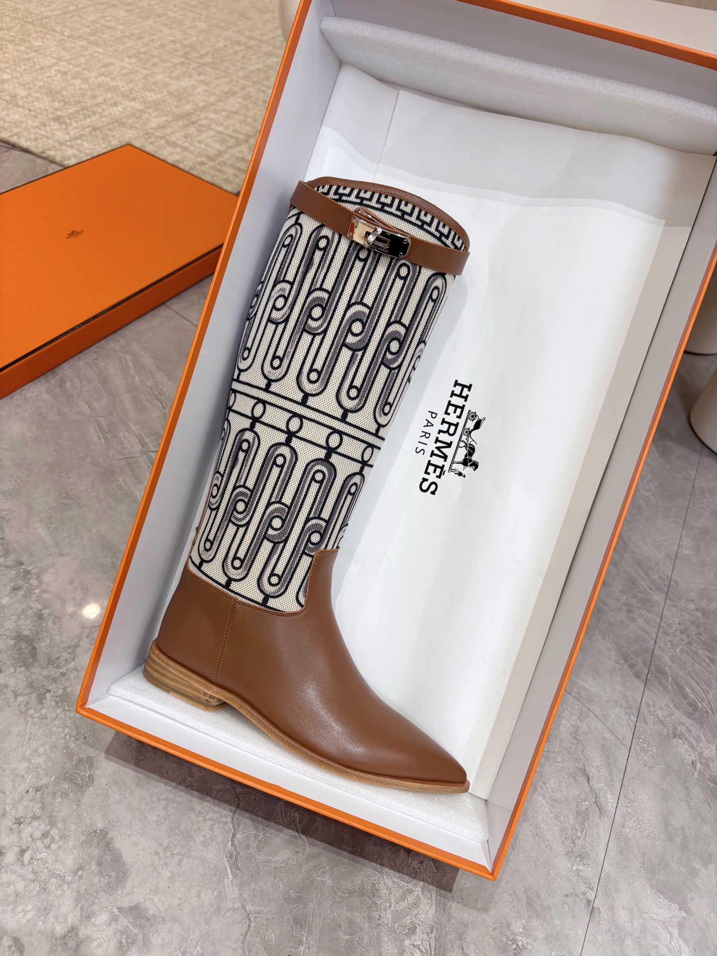 HERMES Brown Printed Boots