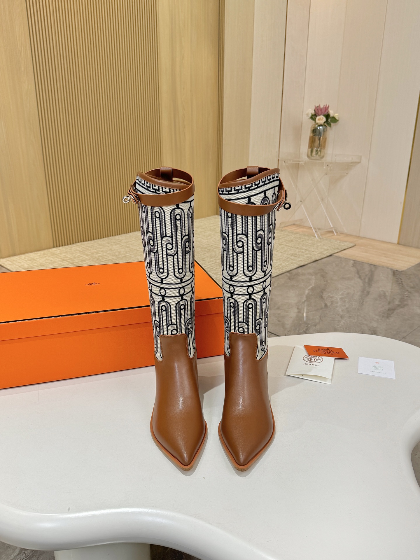 HERMES Brown Printed Boots
