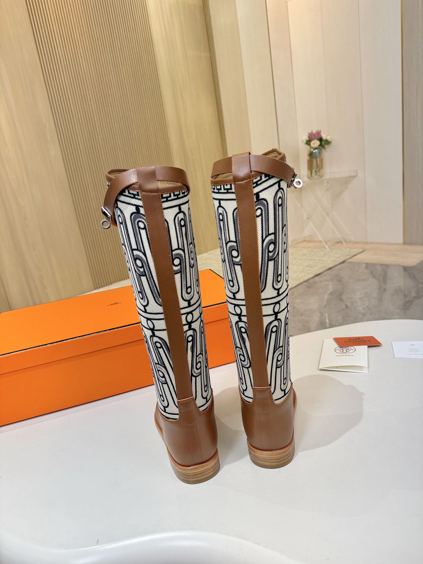 HERMES Brown Printed Boots