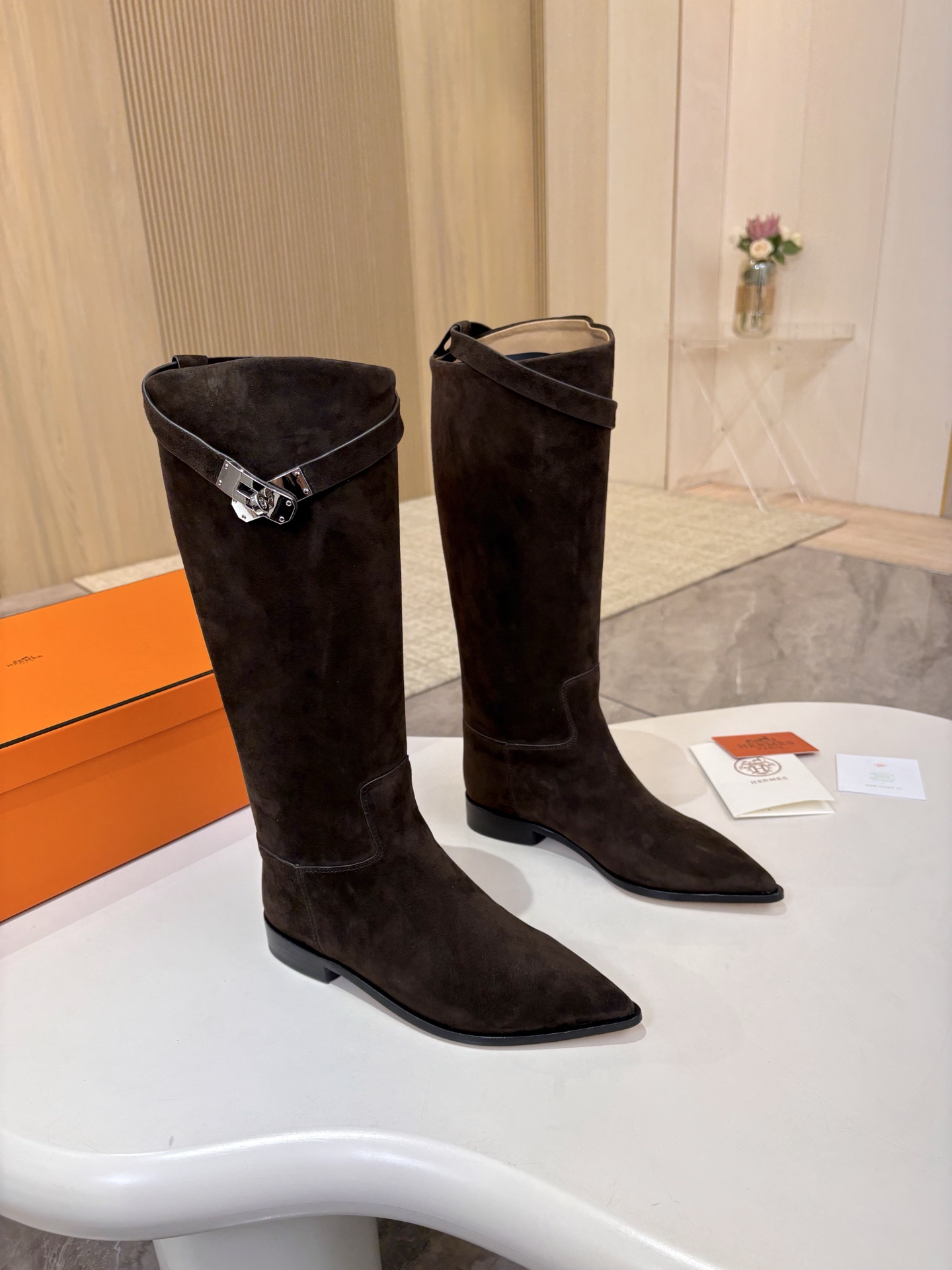 HERMES Brown Joanna Suede Boots