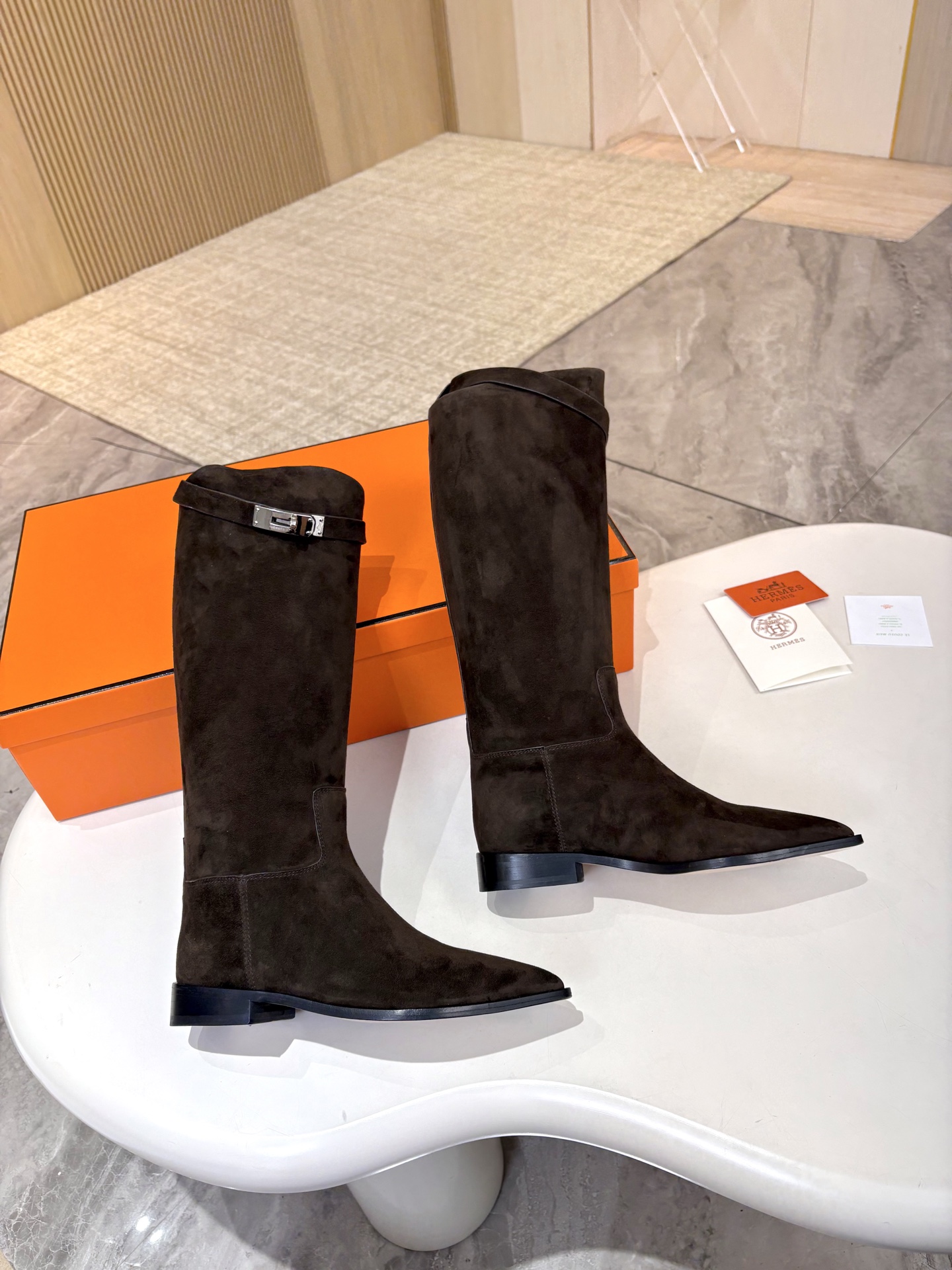 HERMES Brown Joanna Suede Boots