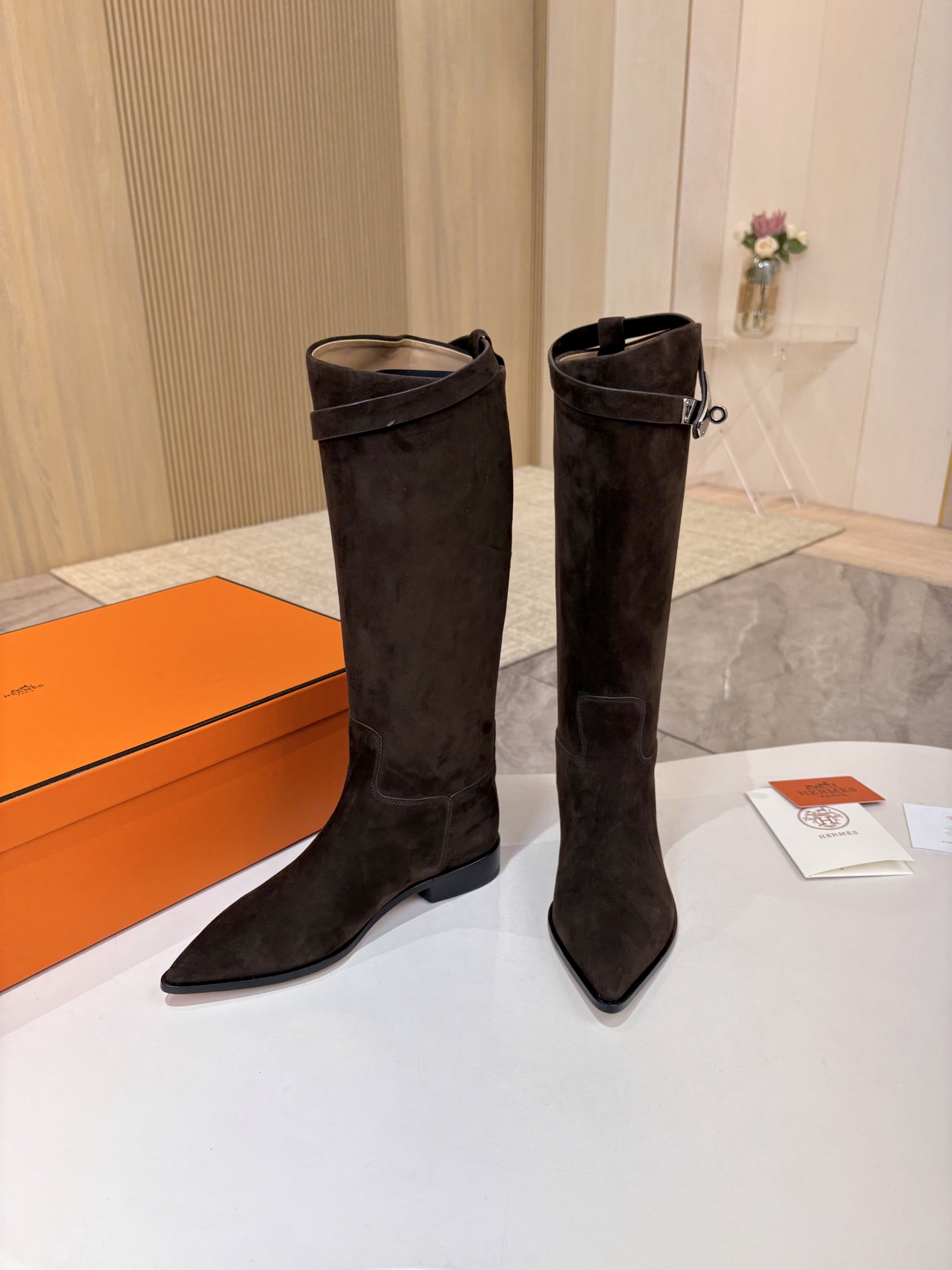 HERMES Brown Joanna Suede Boots