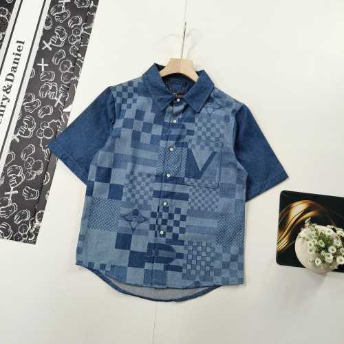 Louis Vuitton Denim Short Sleeve Shirt - Floral Jacquard Embroidery 1 Louis Vuitton Denim Short Sleeve Shirt - Floral Jacquard Embroidery