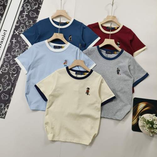 Ralph Lauren Women's Summer T-Shirt with Color Block Collar & Bear Embroidery 1 Ralph Lauren Women's Summer T-Shirt with Color Block Collar & Bear Embroidery