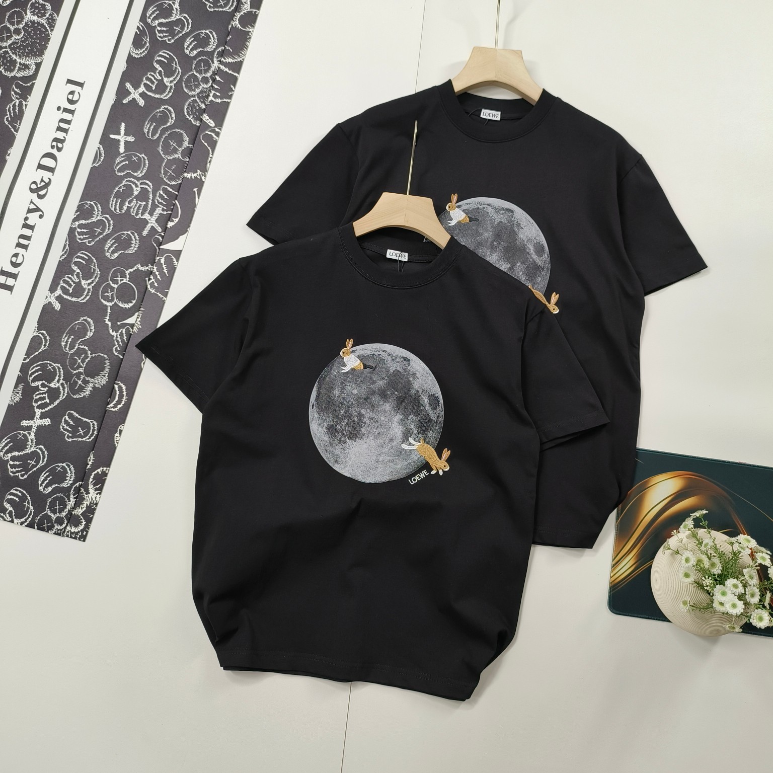 Loewe 25SS Moon Print Embroidered Logo Short Sleeve T-Shirt for Men and Women