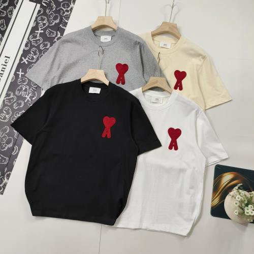 AMI Heart Logo Embroidered Cotton T-Shirt Casual Short Sleeve Tee 1 AMI Heart Logo Embroidered Cotton T-Shirt Casual Short Sleeve Tee