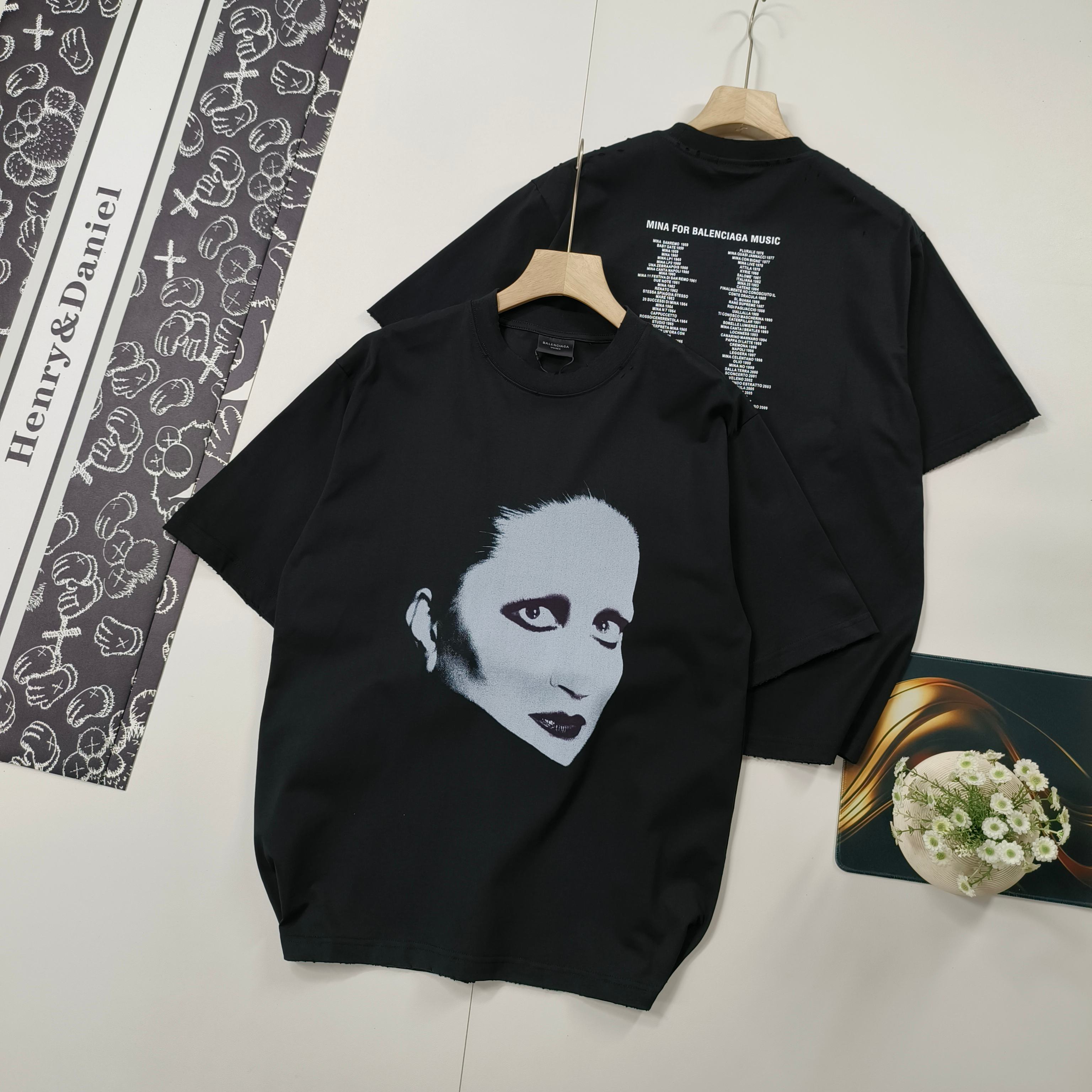 Balenciaga Musician Mini Print T-Shirt - Distressed Black Cotton Tee