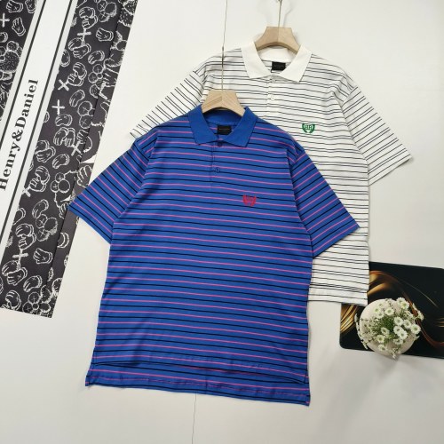 Balenciaga Striped Polo Shirt Short Sleeve Tee with Embroidered Wheat Design 1 Balenciaga Striped Polo Shirt Short Sleeve Tee with Embroidered Wheat Design