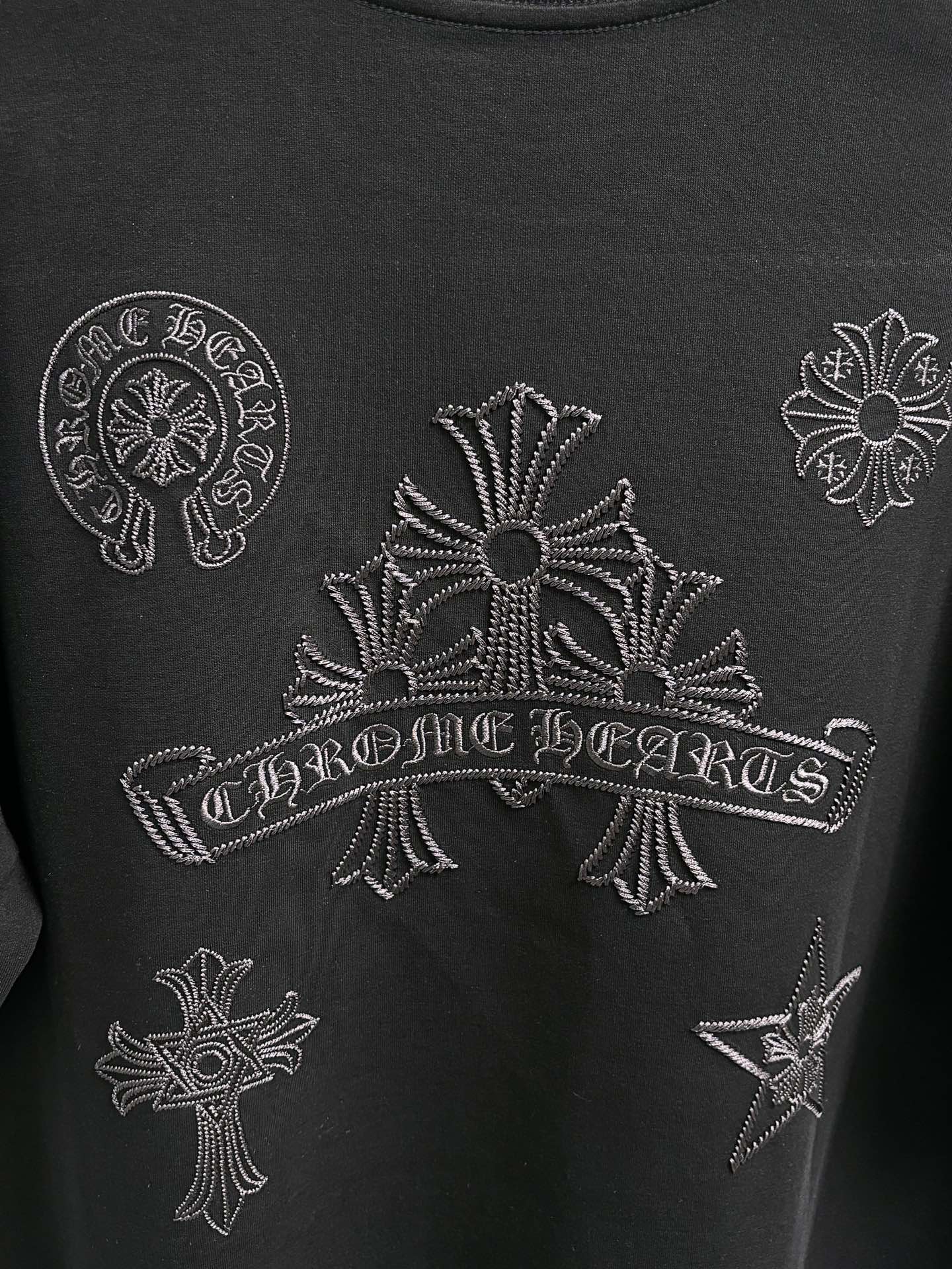 Chrome Hearts Men's Black Cotton T-Shirt with Cross Logo Embroidery 6 i1758549657 1170 6