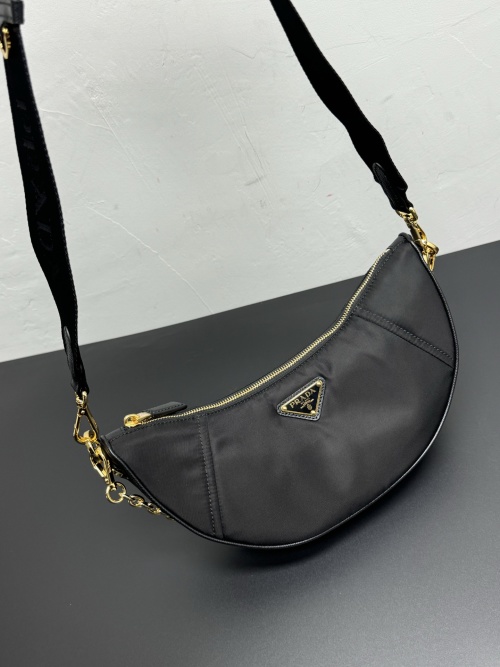 Prada Re-Nylon Half-Moon Bag with Chain Handle & Sporty Shoulder Strap 1 Prada Re-Nylon Half-Moon Bag with Chain Handle & Sporty Shoulder Strap