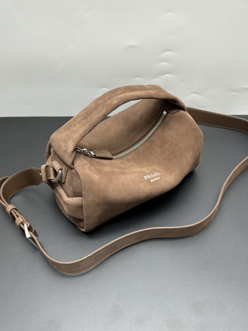 Prada Suede Leather Handbag, Retro Lunch Box Design, Adjustable Shoulder Strap 1 Prada Suede Leather Handbag, Retro Lunch Box Design, Adjustable Shoulder Strap