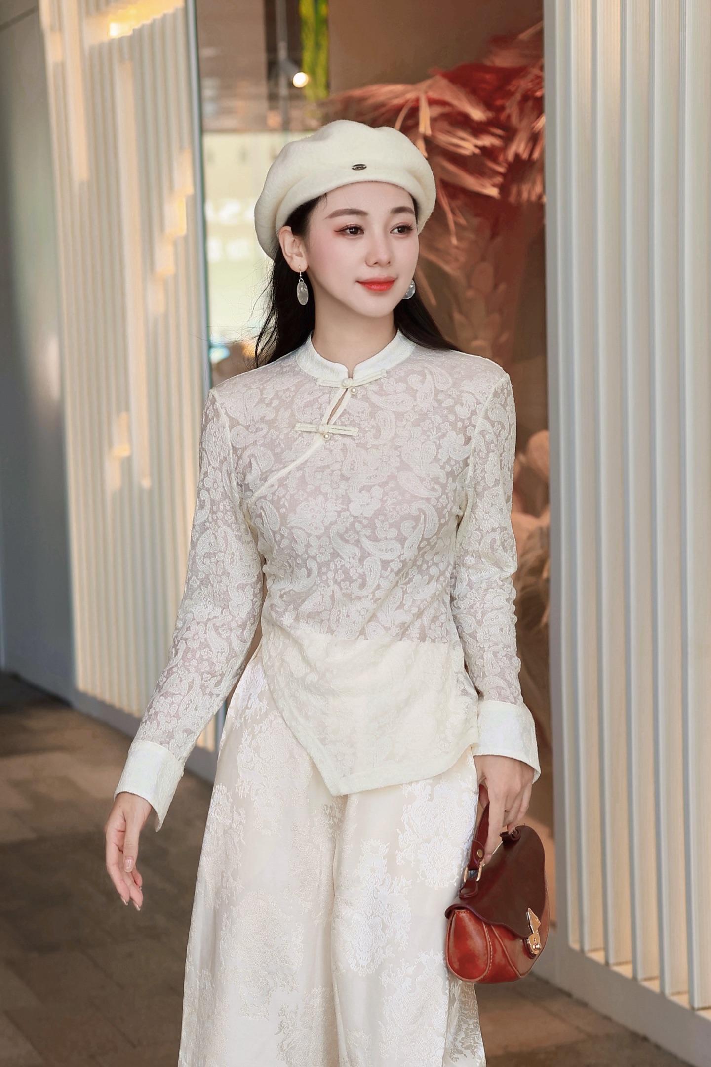 Elegant Women's Wool Blend Jacquard Top with Chinese Button Design - Chic & Stylish 4 i1754811458621 1310 0 5