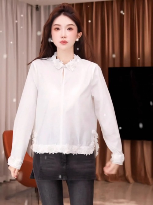 Elegant Long Sleeve White Blouse with Floral Lace Detail for Women 10 Elegant Long Sleeve White Blouse with Floral Lace Detail for Women