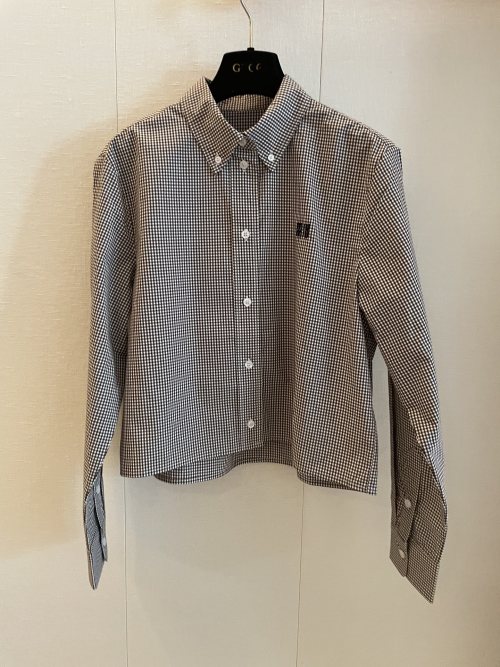 Miu Miu Gingham Embroidered Logo Shirt, Cropped Fit, Button-Down Collar 1 Miu Miu Gingham Embroidered Logo Shirt, Cropped Fit, Button-Down Collar