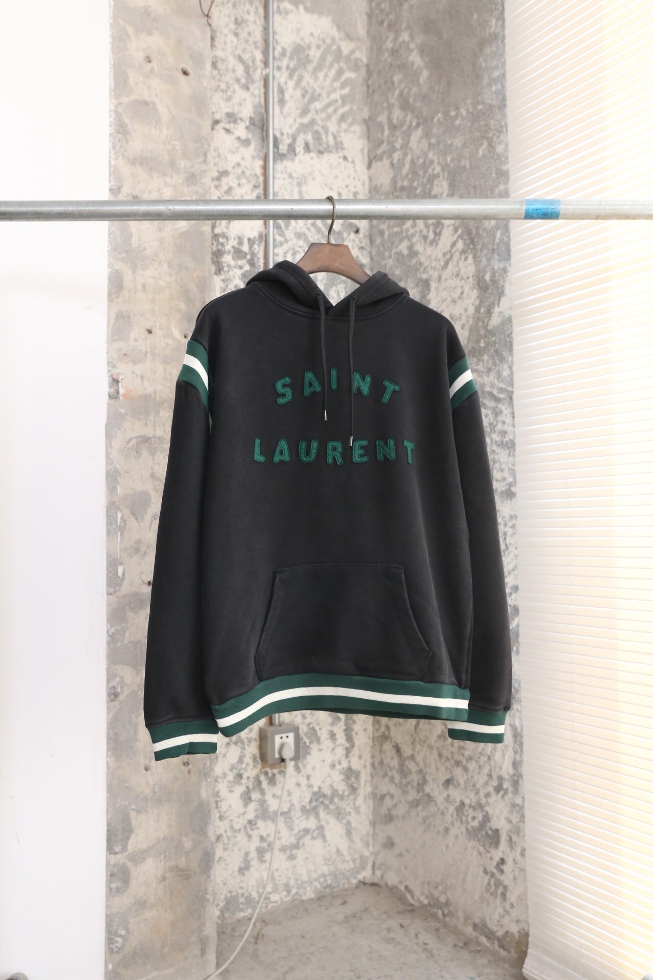 Yves Saint Laurent Clothing Hoodies Black Green White Embroidery Cotton Vintage Hooded Top