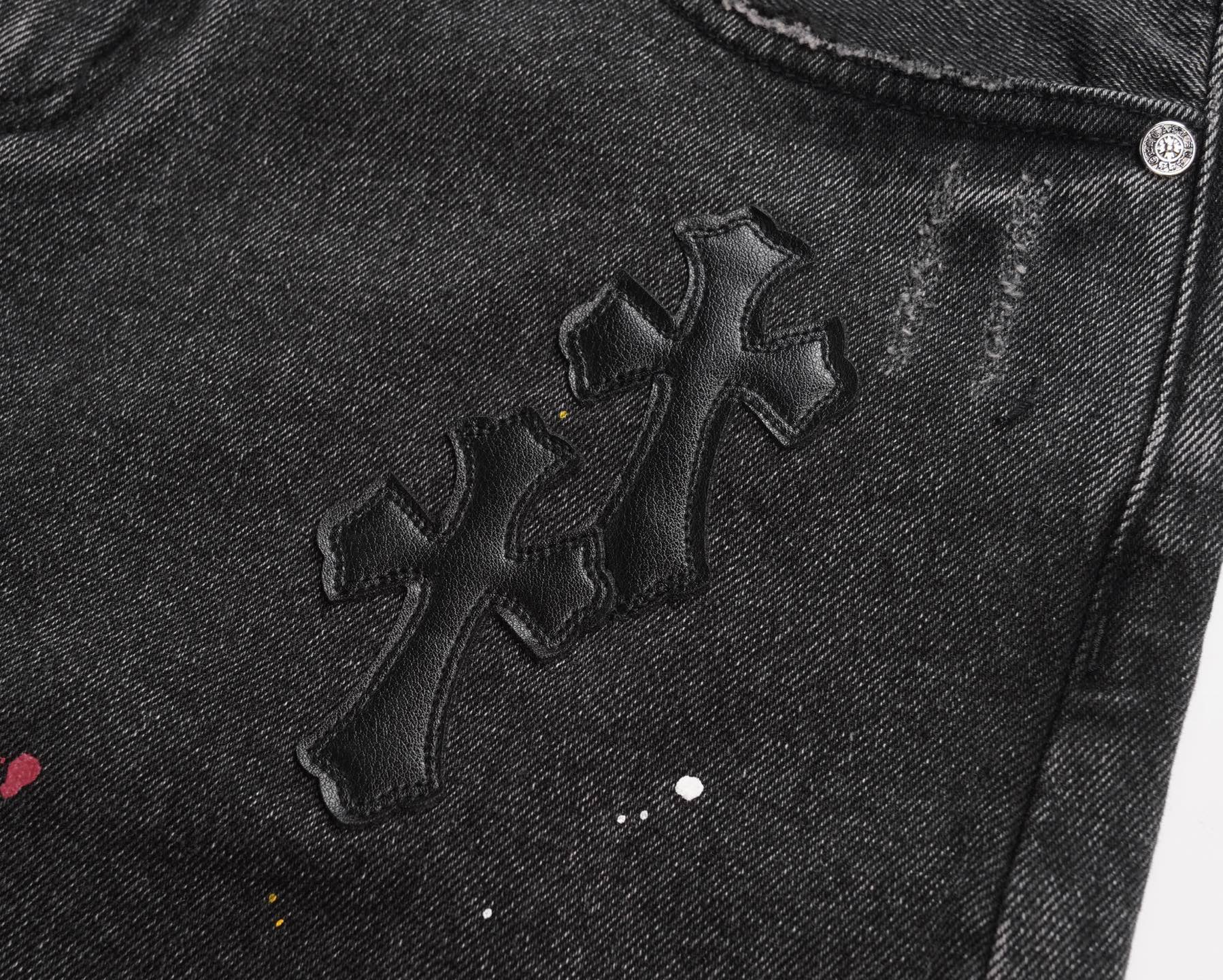 Chrome Hearts 𝗖𝗛/克罗 2026年春季新款 美式洗水贴皮刺绣破洞短裤