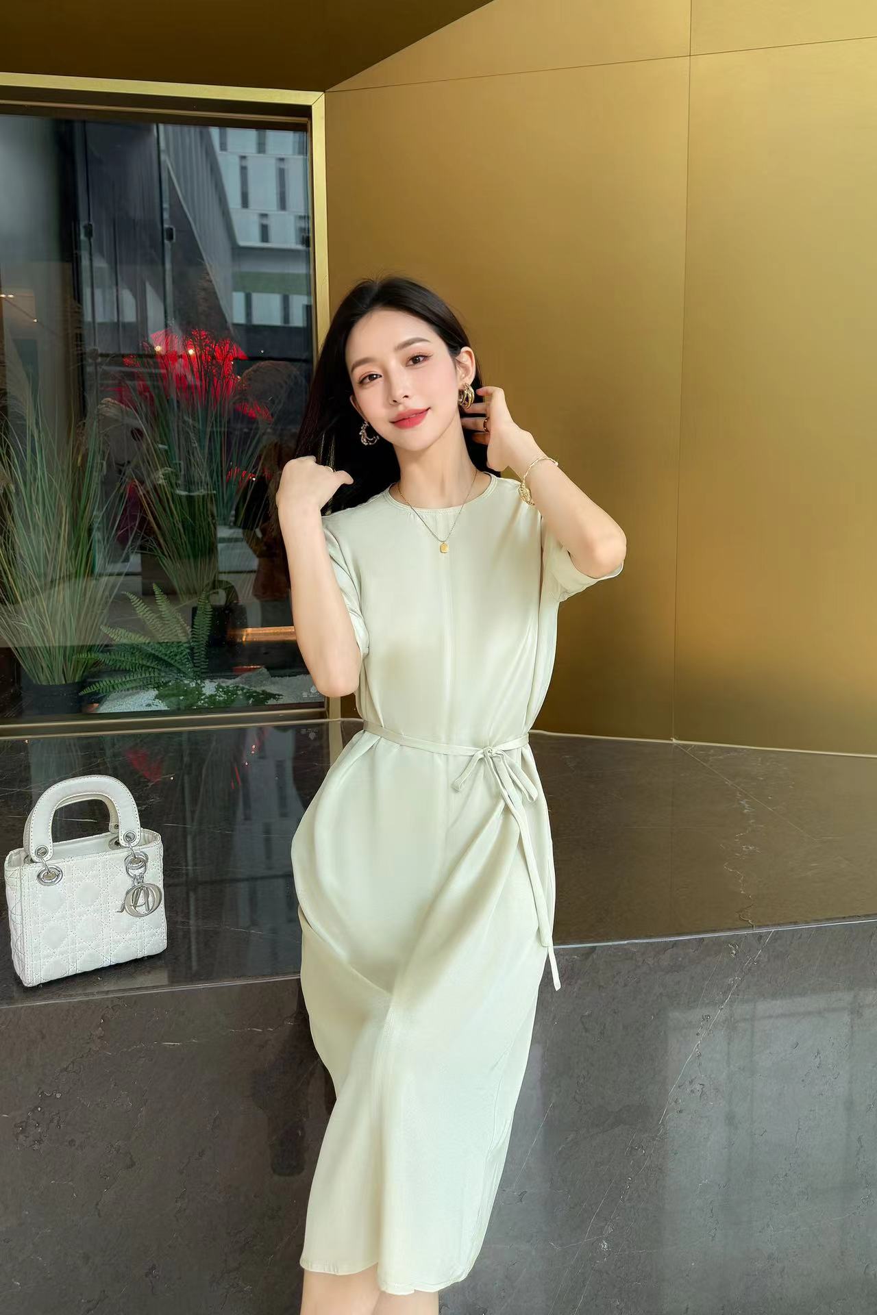Elegant Silk Midi Dress with Tie Waist, Relaxed Fit, and Three Color Options 3 a1746839284196 4215