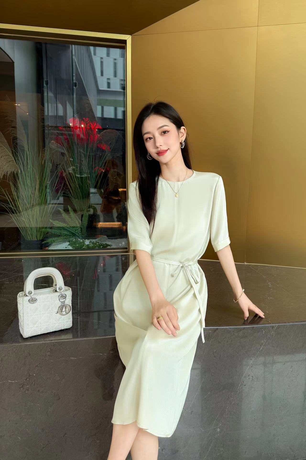 Elegant Silk Midi Dress with Tie Waist, Relaxed Fit, and Three Color Options 2 a1746839284205 5070
