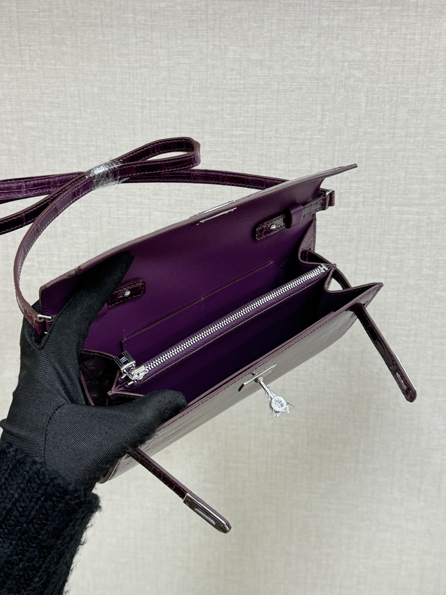 Hermes Kelly To Go Purple crocodile crossbody everyday