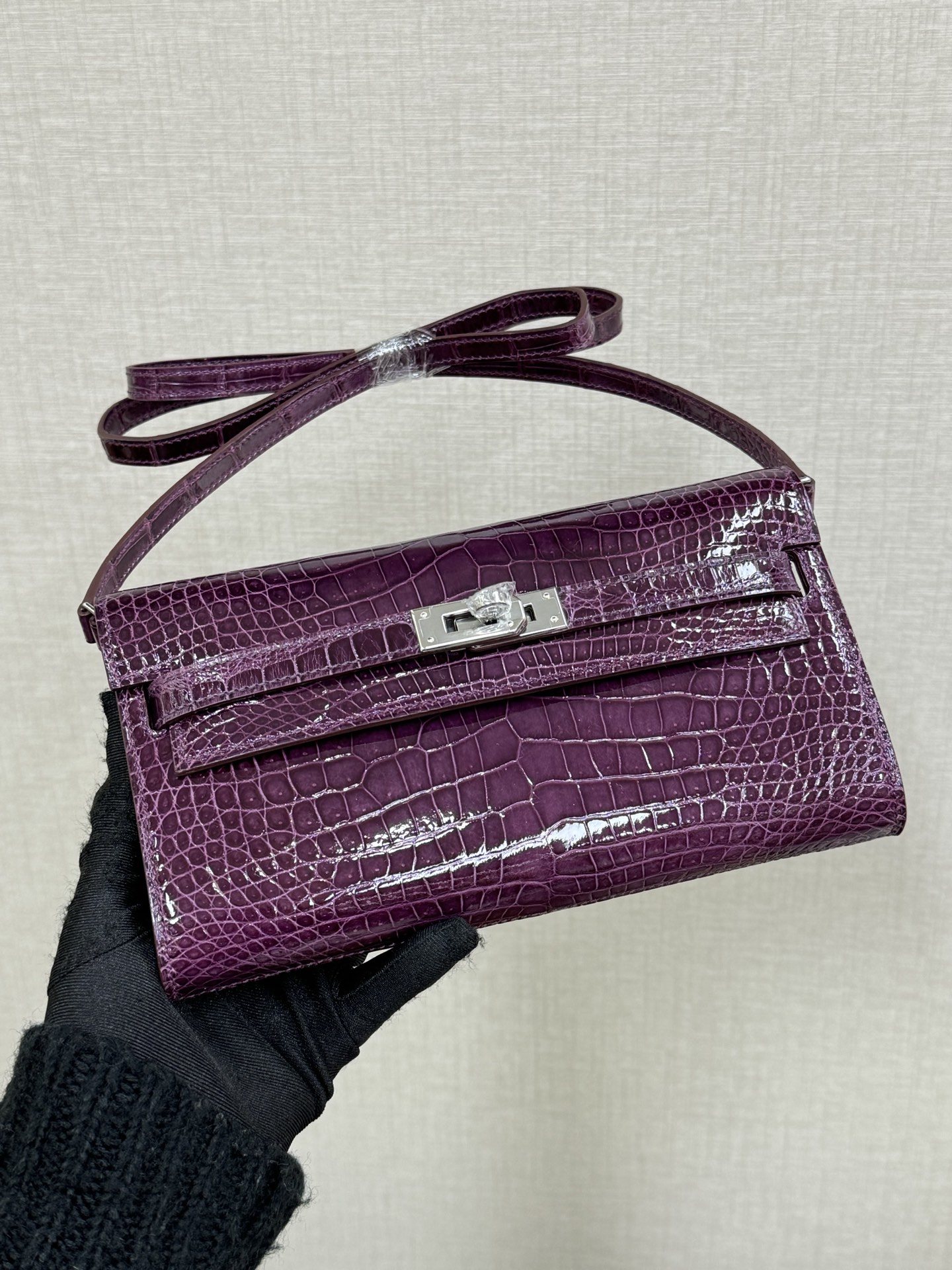 Hermes Kelly To Go Purple crocodile crossbody everyday