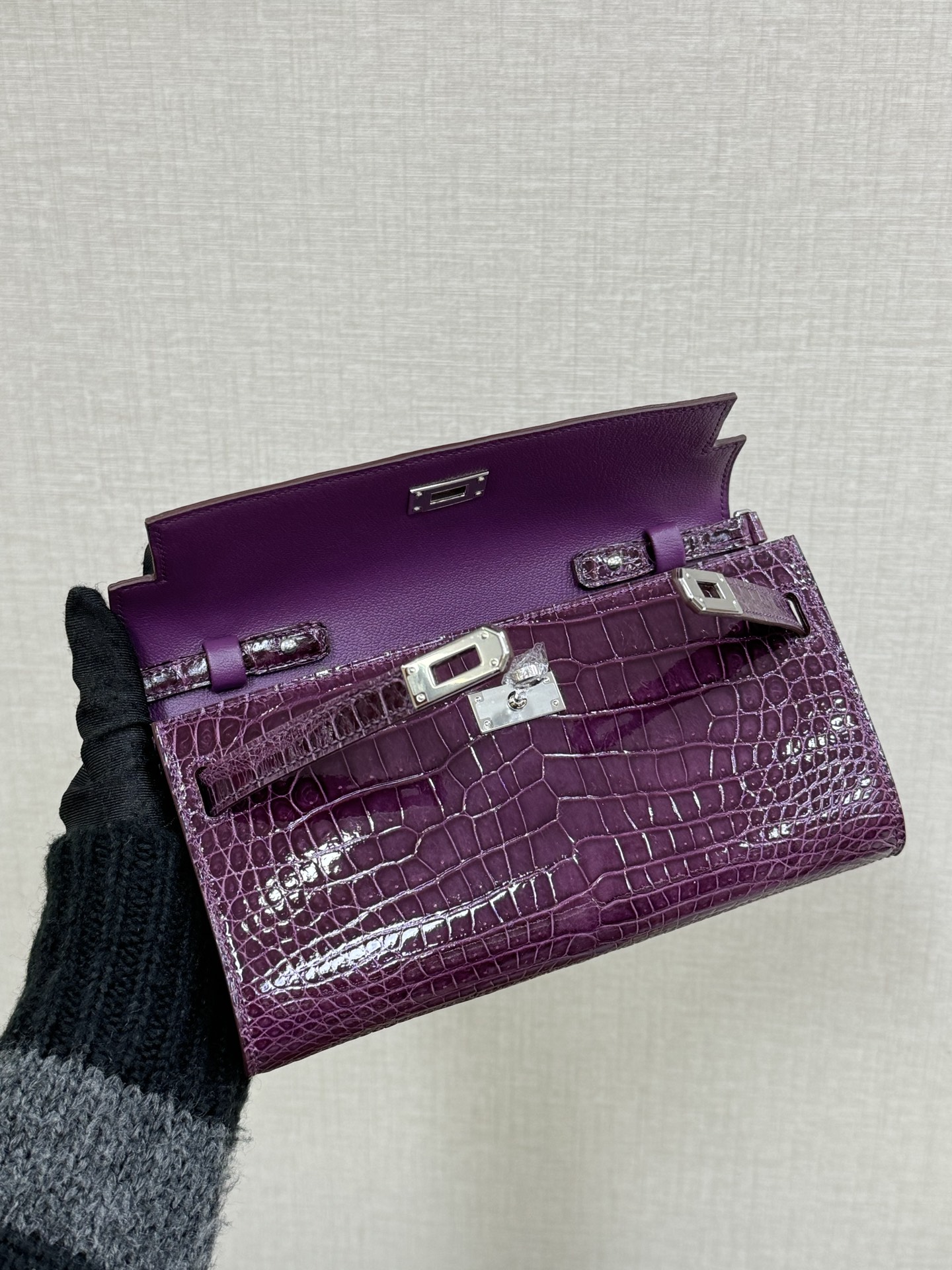 Hermes Kelly To Go Purple crocodile crossbody everyday