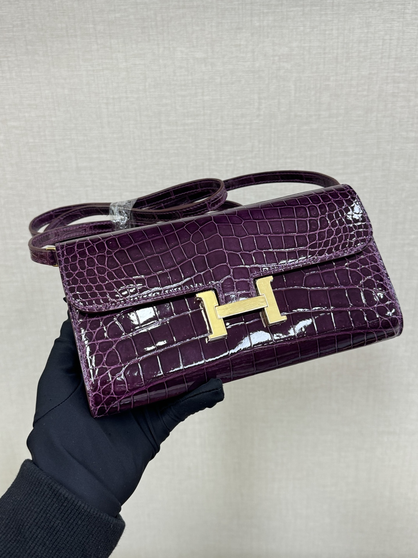Hermes Constance To Go Purple crocodile crossbody everyday