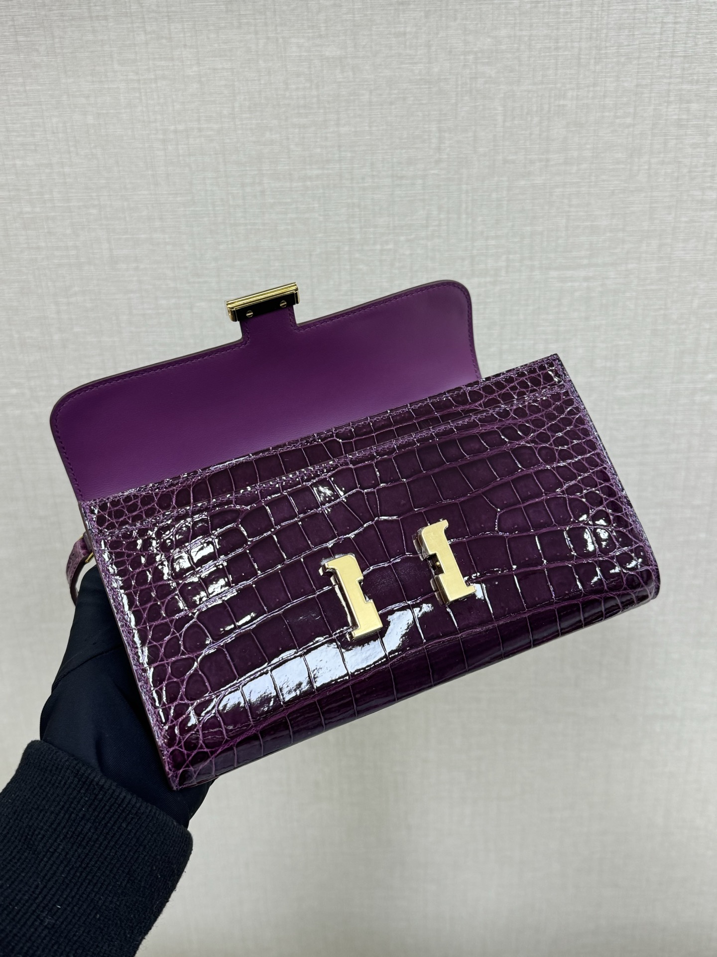 Hermes Constance To Go Purple crocodile crossbody everyday