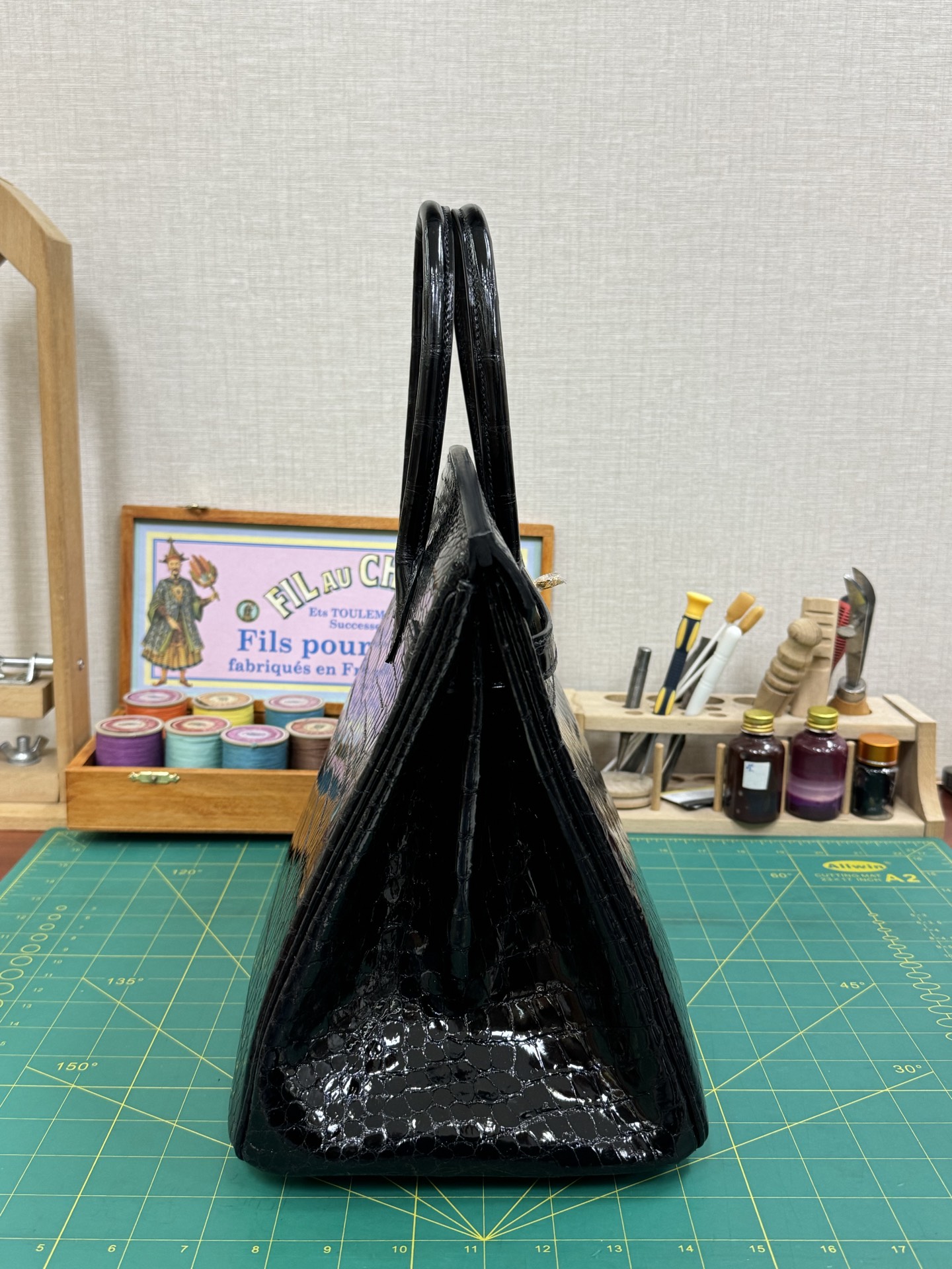 Hermes Birkin 35 Black crocodile embossed patent 35 work everyday