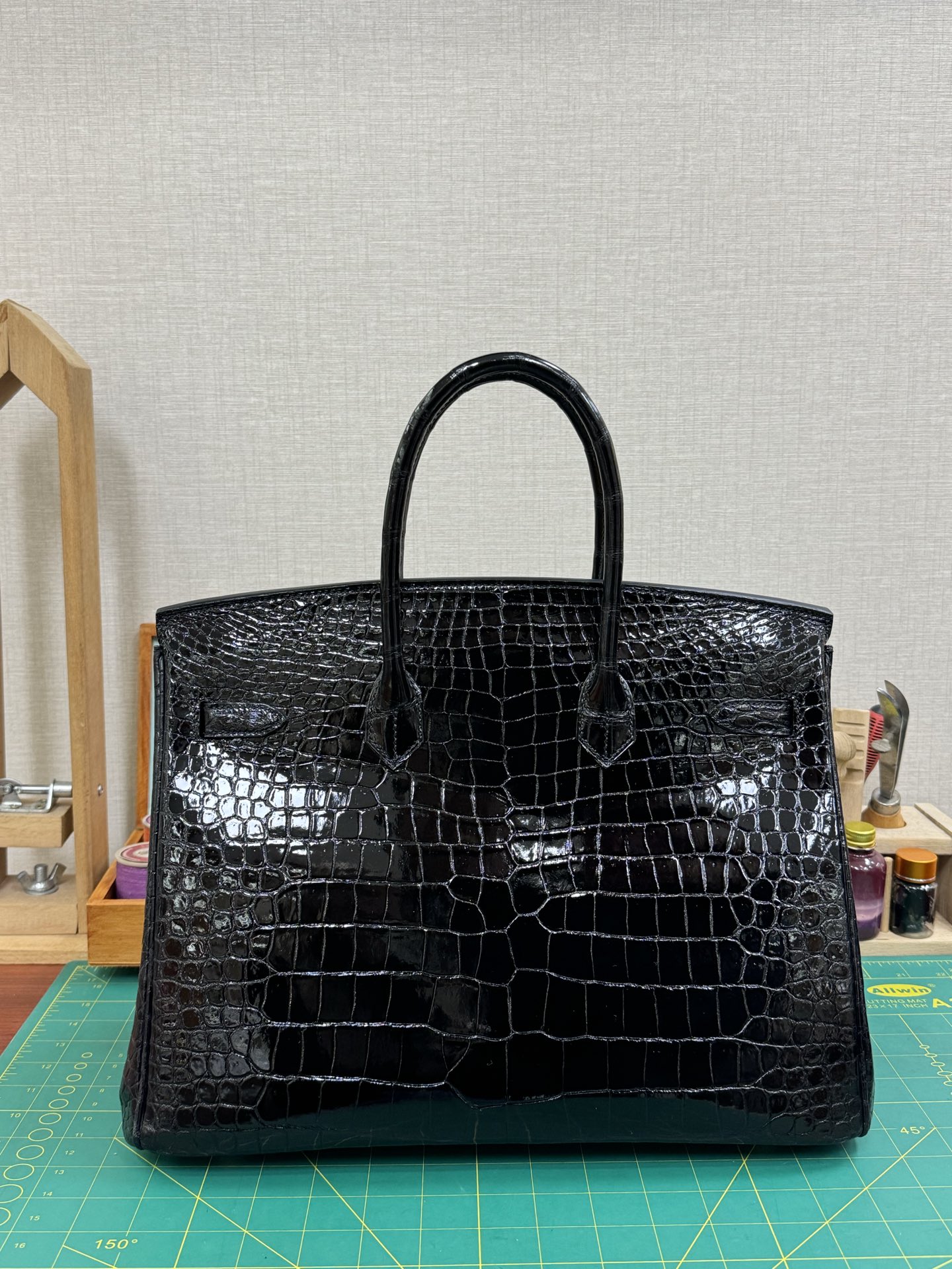 Hermes Birkin 35 Black crocodile embossed patent 35 work everyday