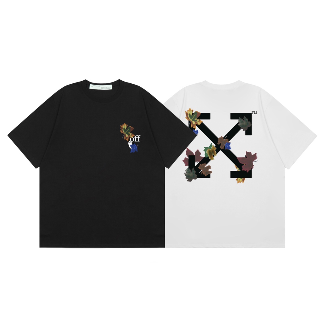 P60 OFF-WHITE Camiseta clásica de manga corta con estampado de hojas de arce en color OFF-WHITE, unisex, misma que usan…