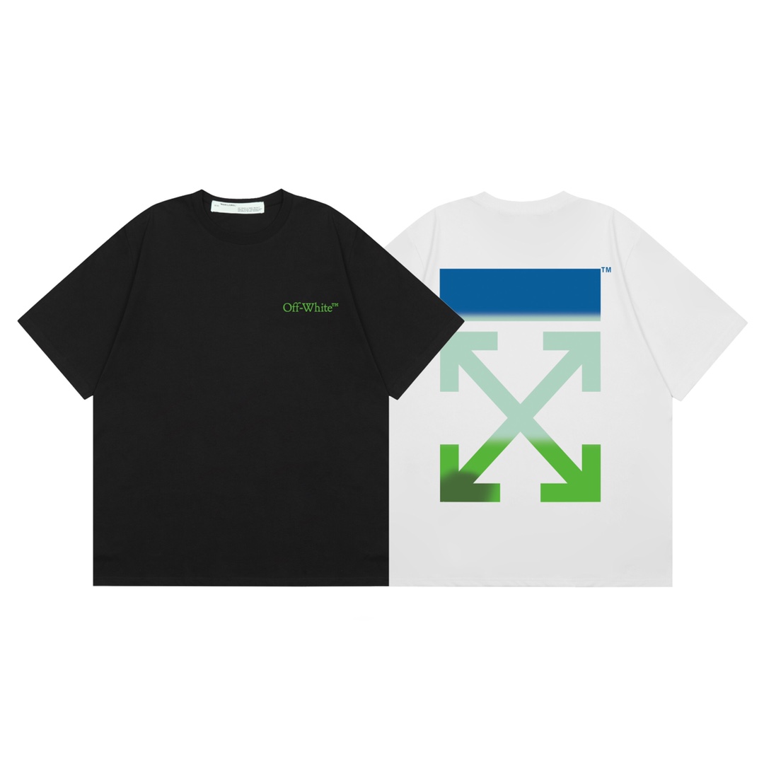 P60 Camiseta clásica de manga corta OFF-WHITE con estampado degradado verde, unisex, misma que usan las celebridades. E…