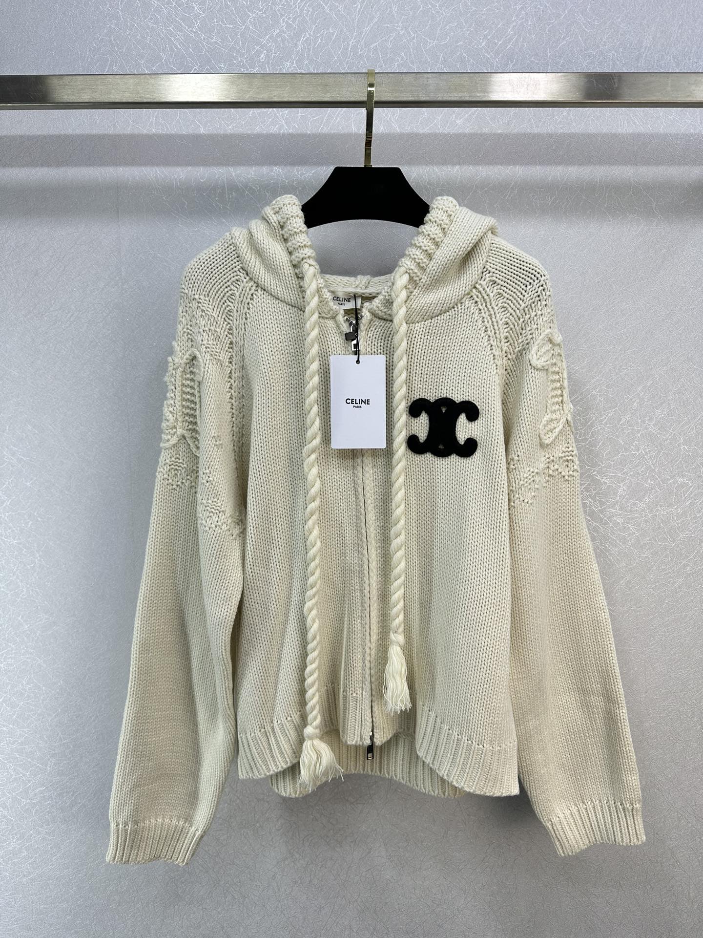 Celine Clothing Cardigans Knit Sweater Weave Knitting Fall/Winter Collection Hooded Top