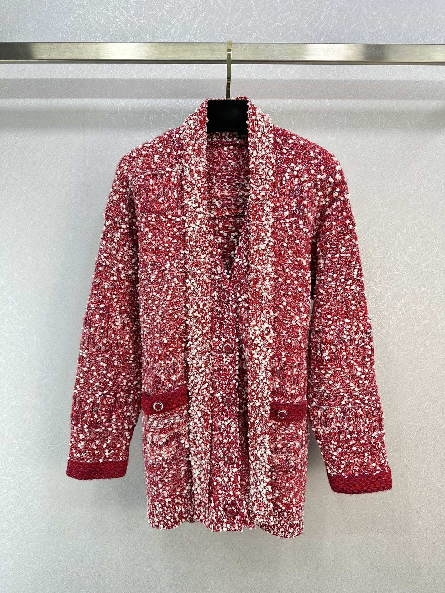 Chanel Clothing Cardigans Coats & Jackets Red White Knitting Fall/Winter Collection