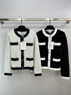 Chanel Clothing Cardigans Knit Sweater Black White Knitting Vintage