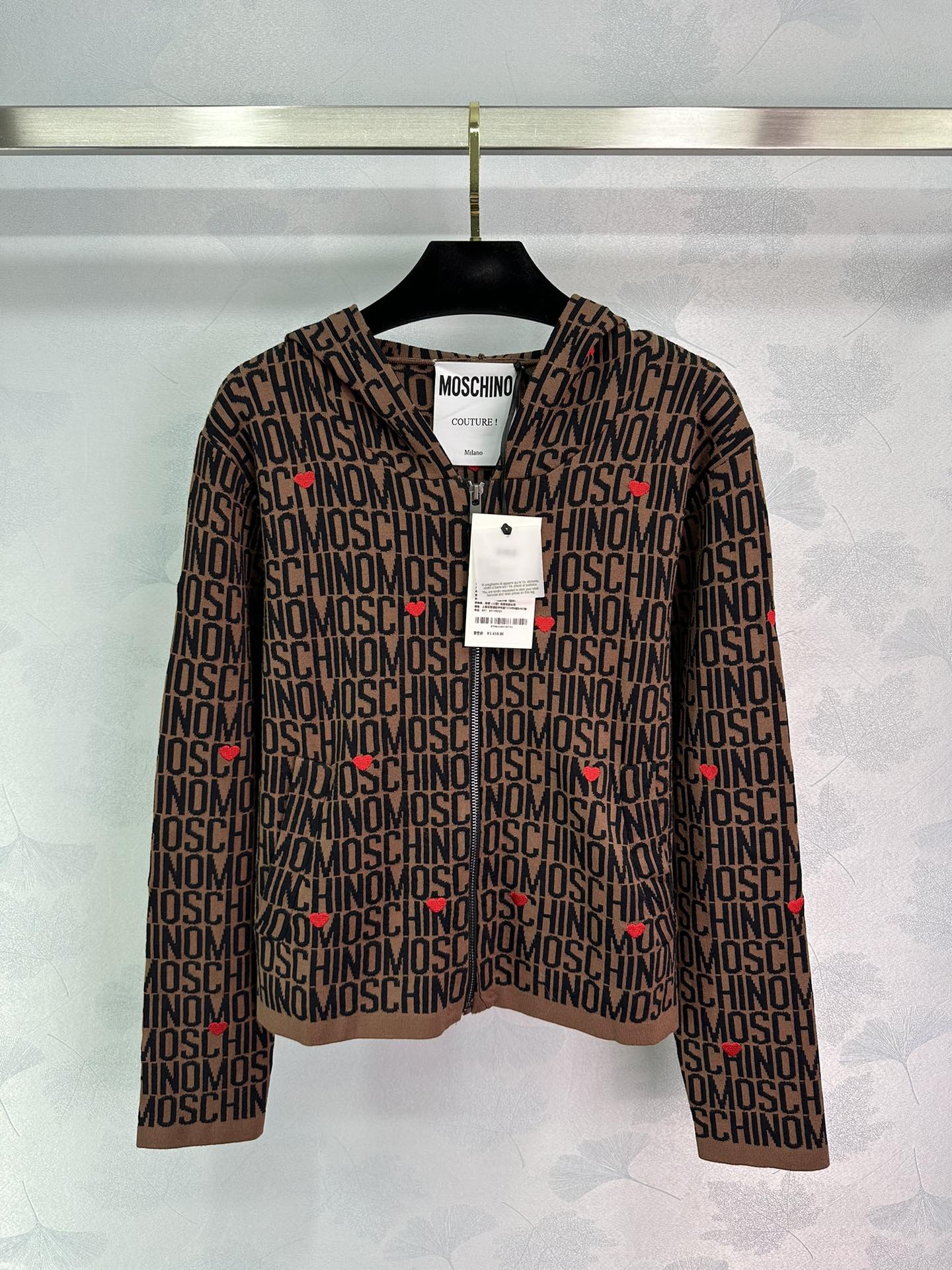2024 New Moschino Knitted Coat with Logo and Floral Details for Women