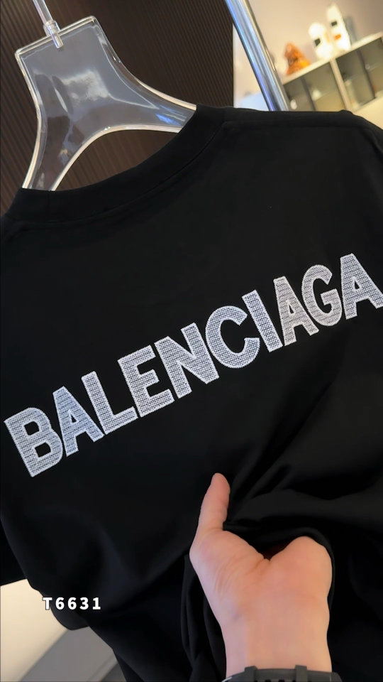 P85 Alta calidad Balenciaga 26ss nueva camiseta de manga corta con logo de letras bordado, proceso pesado, tela - utili…