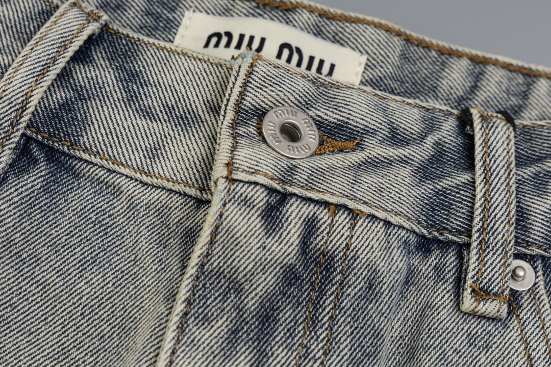 Miumiu Embroidered High Waist Jeans: Top Quality Retro Cotton Cowboy Clothes - 图片 4
