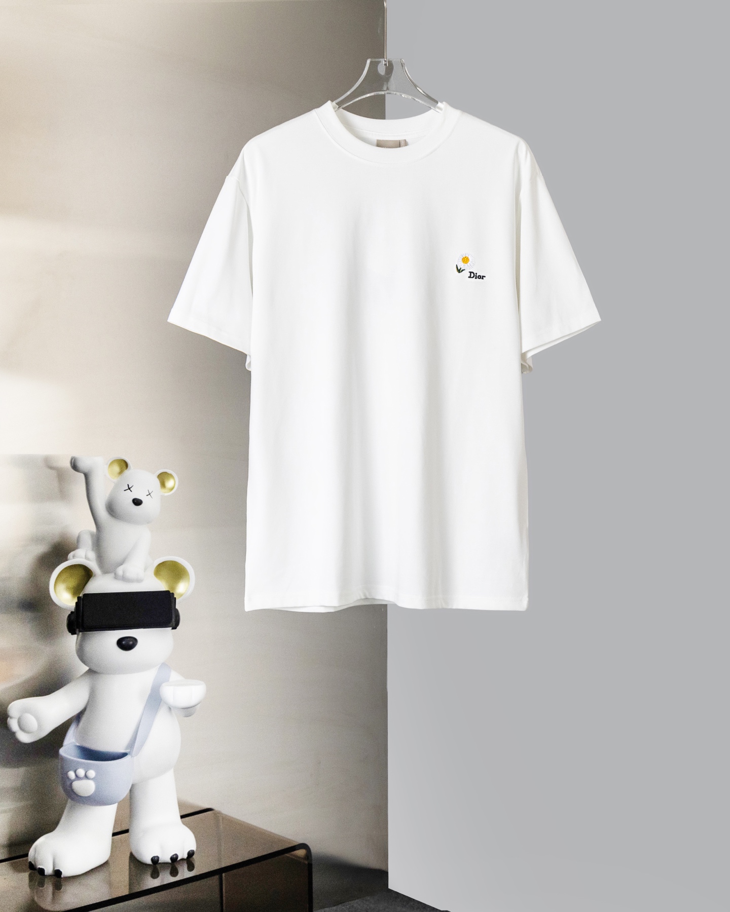 p85 2026 nuevo CD Daisy de verano de manga corta 🌼 patrón bordado blanco T Tejido personalizado de 280 g de doble aren…