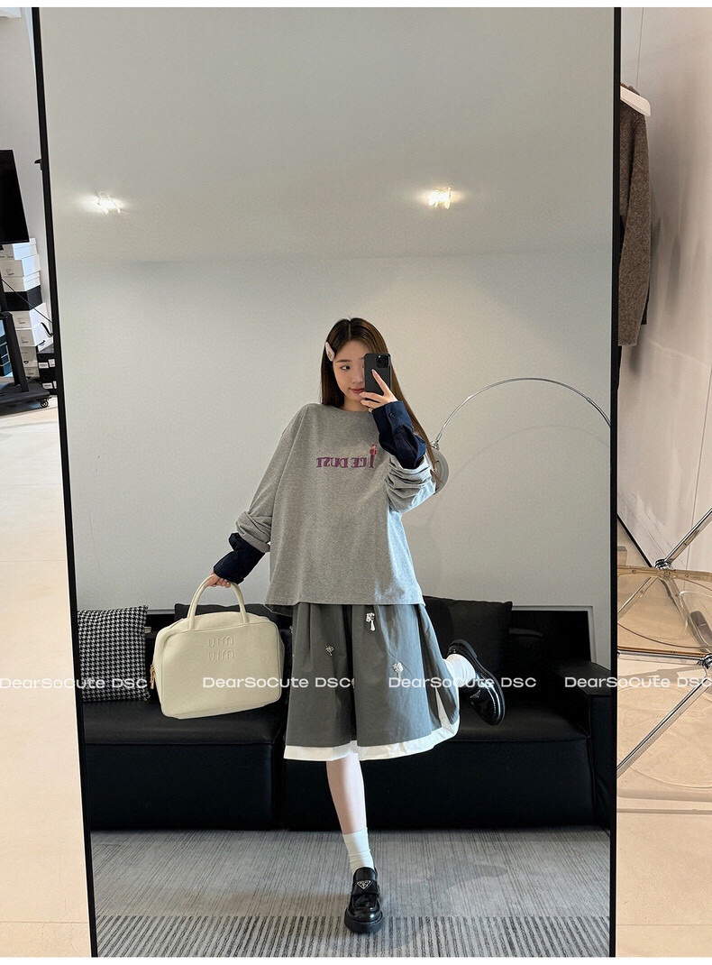 ICUST 2024 Autumn New \n Door Logo Embroidered Flower Holiday Two shirt sleeve long -sleeved long -sleeved \n high version