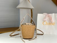 Chloe Handbags Bucket Bags Top Grade
 Light Pink Embroidery Cotton Straw Woven Woody