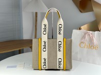 Chloe Handbags Tote Bags Apricot Color Black White Yellow Canvas Cotton Linen Woody Casual