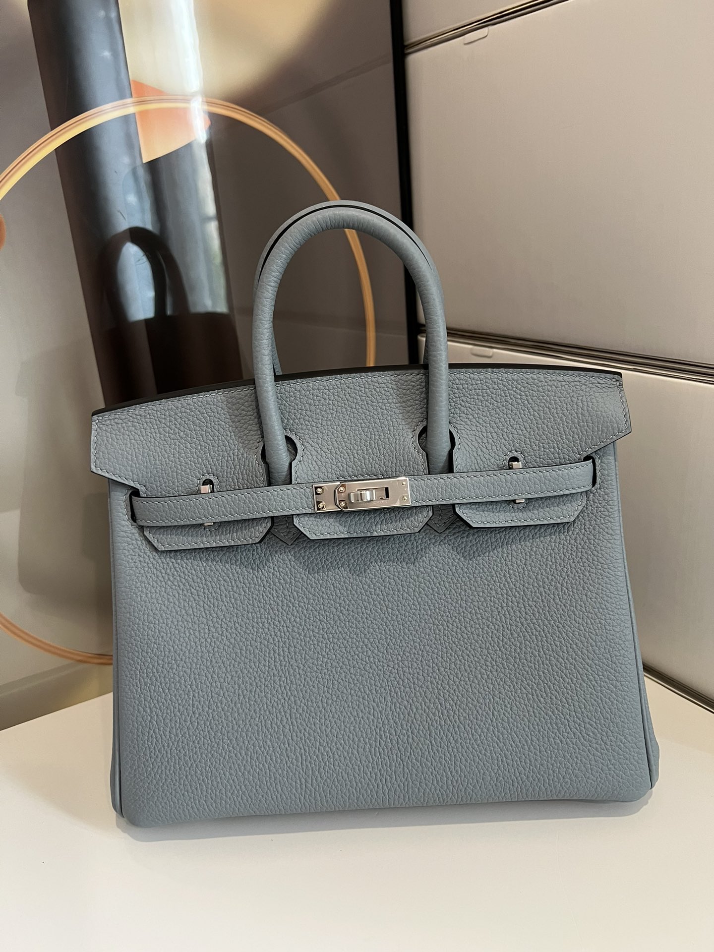 Hermès Hermes Birkin Platinum 25 Linen Blue Original German Togo Leather Palladium Thick Hardware Hand-stitched by Director Custom Order