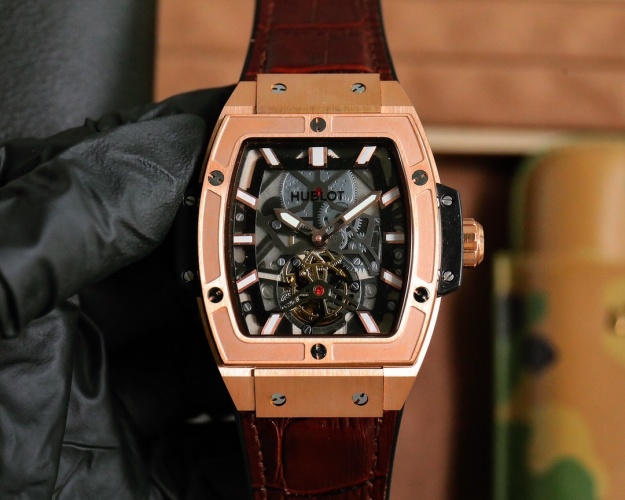 Hublot Men's Rose Gold-Tone Automatic Watch with Leather Band, Skeleton Dial 1 Hublot Men's Rose Gold-Tone Automatic Watch with Leather Band, Skeleton Dial