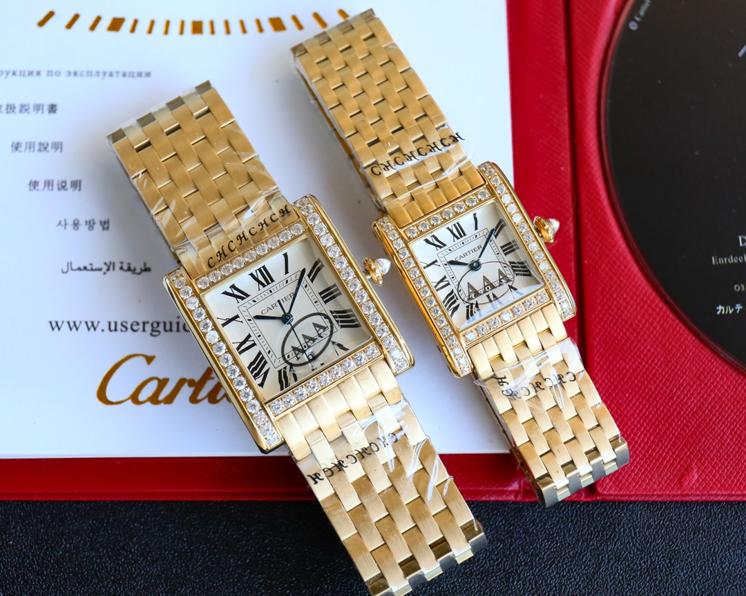 Gold Diamond Tank Noormale Watch: 2024 Karat Series with Blue Crystal Lens - 图片 4