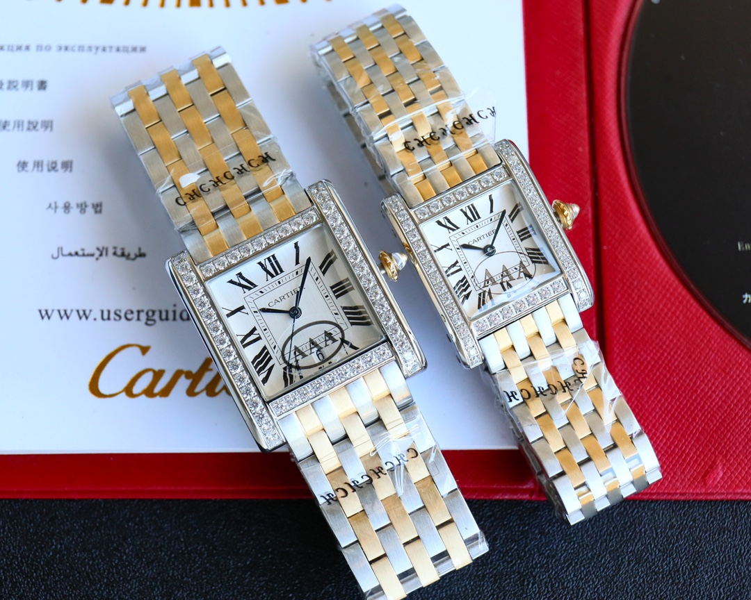 Gold Diamond Tank Noormale Watch: 2024 Karat Series with Blue Crystal Lens - 图片 1